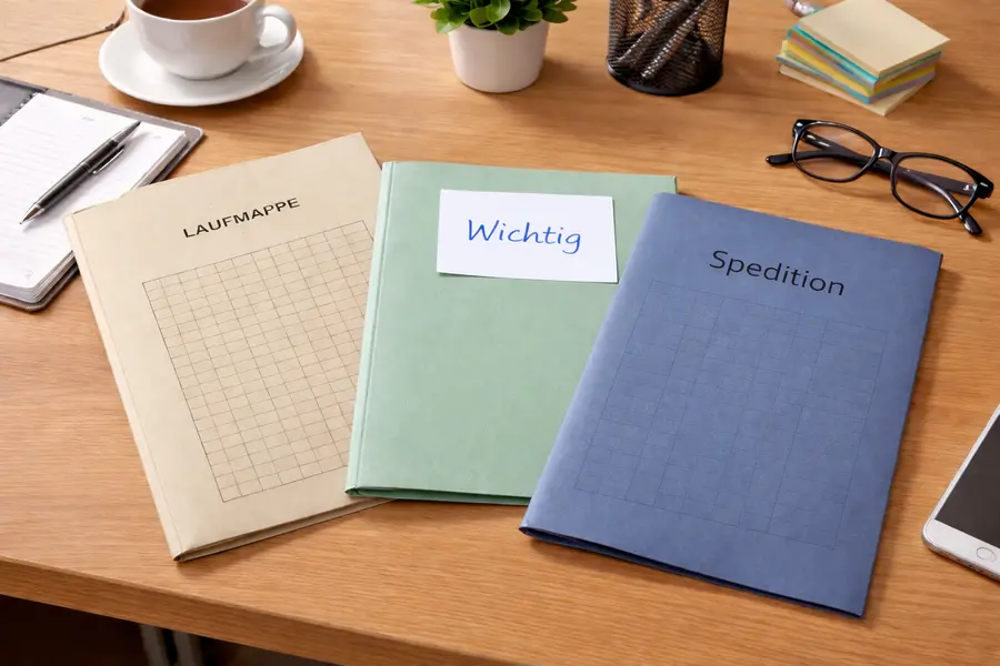 Umlaufmappen bzw Laufmappen auf einem Schreibtisch