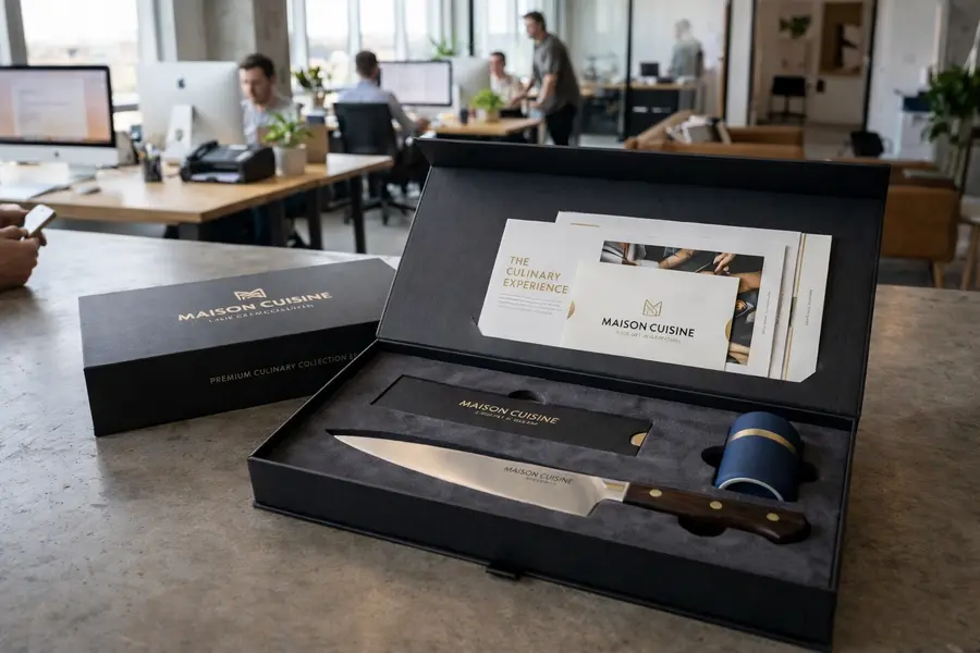 Schwarze Klappbox mit Küchenprodukten