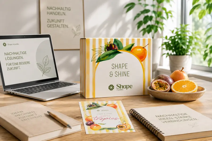 Produktbox von Shape Republic auf einem Bürotisch