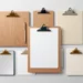 Individualisierte Clipboards aus Holz, Metall und Kunststoff mit gravierten Logos und farbigen Clips in A4 und A3 Formaten